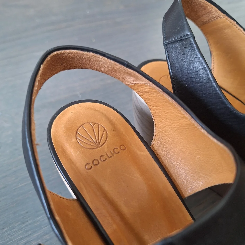 Coclico Black White Platform Wedge Sandals 38 EUC